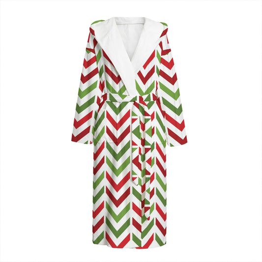 Zigzag Merry Christmas Pattern Print Hooded Bathrobe