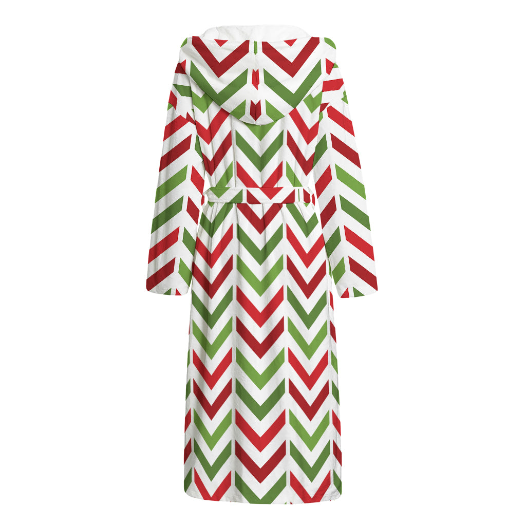 Zigzag Merry Christmas Pattern Print Hooded Bathrobe