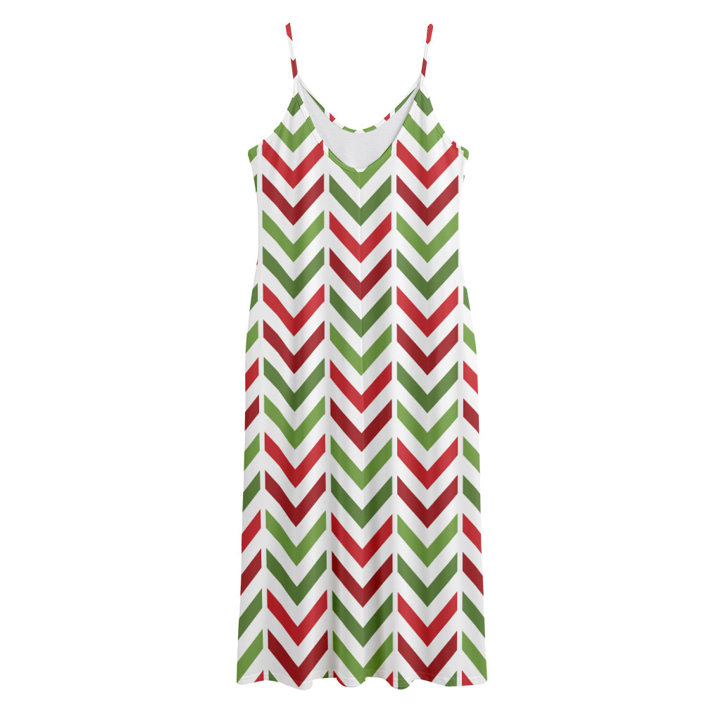 Zigzag Merry Christmas Pattern Print Jersey Midi Cami Dress