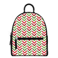 Zigzag Merry Christmas Pattern Print Leather Backpack