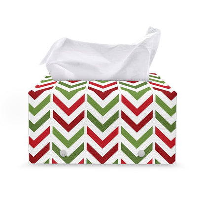 Zigzag Merry Christmas Pattern Print Leather Tissue Box Cover