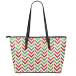 Zigzag Merry Christmas Pattern Print Leather Tote Bag