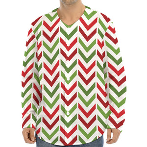 Zigzag Merry Christmas Pattern Print Long Sleeve Baseball Jersey