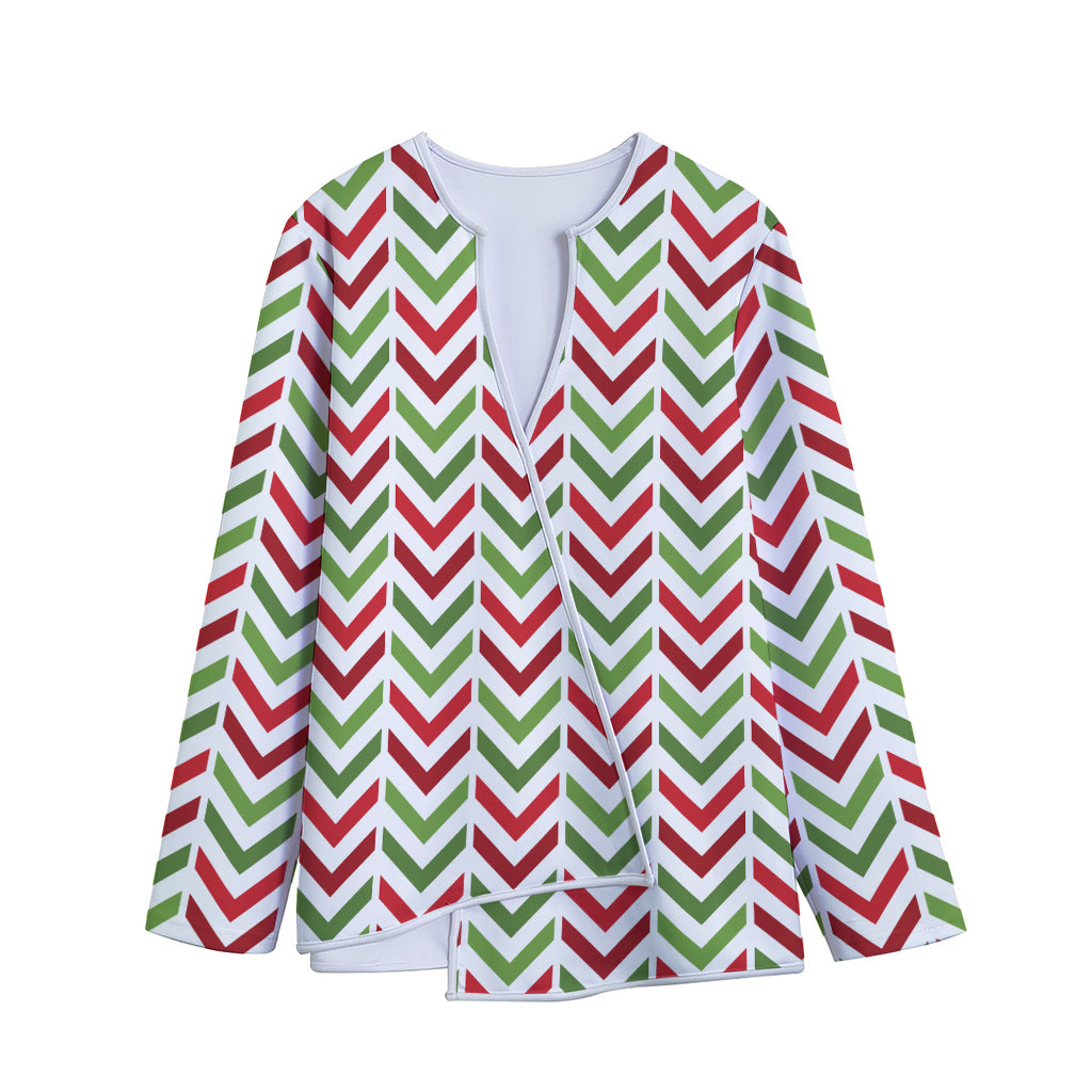 Zigzag Merry Christmas Pattern Print Long Sleeve Short Coat
