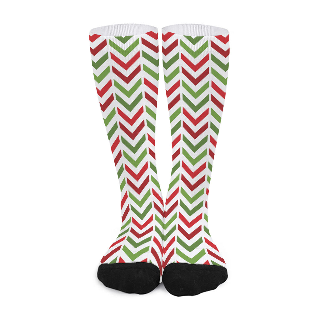 Zigzag Merry Christmas Pattern Print Long Socks