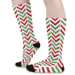 Zigzag Merry Christmas Pattern Print Long Socks