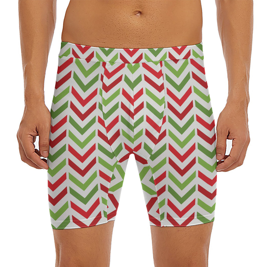 Zigzag Merry Christmas Pattern Print Men's Long Boxer Briefs
