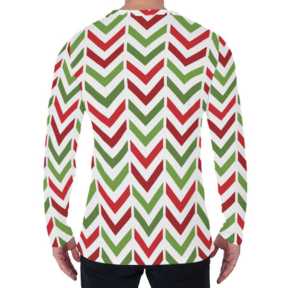 Zigzag Merry Christmas Pattern Print Men's Long Sleeve T-Shirt