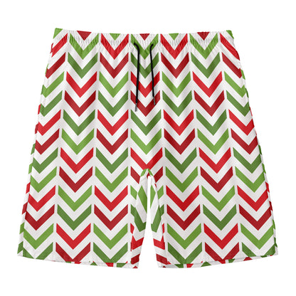 Zigzag Merry Christmas Pattern Print Men's Swim Trunks