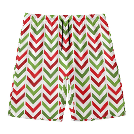 Zigzag Merry Christmas Pattern Print Men's Swim Trunks