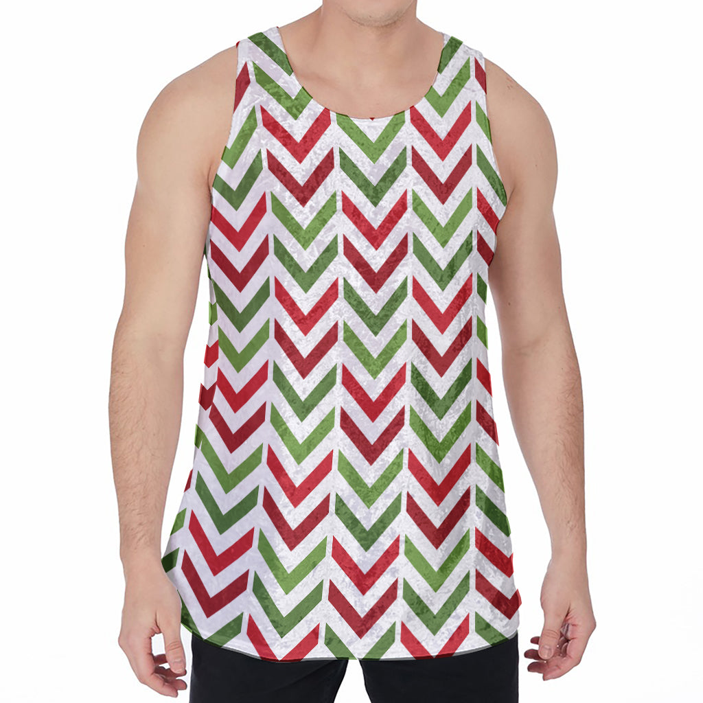 Zigzag Merry Christmas Pattern Print Men's Velvet Tank Top