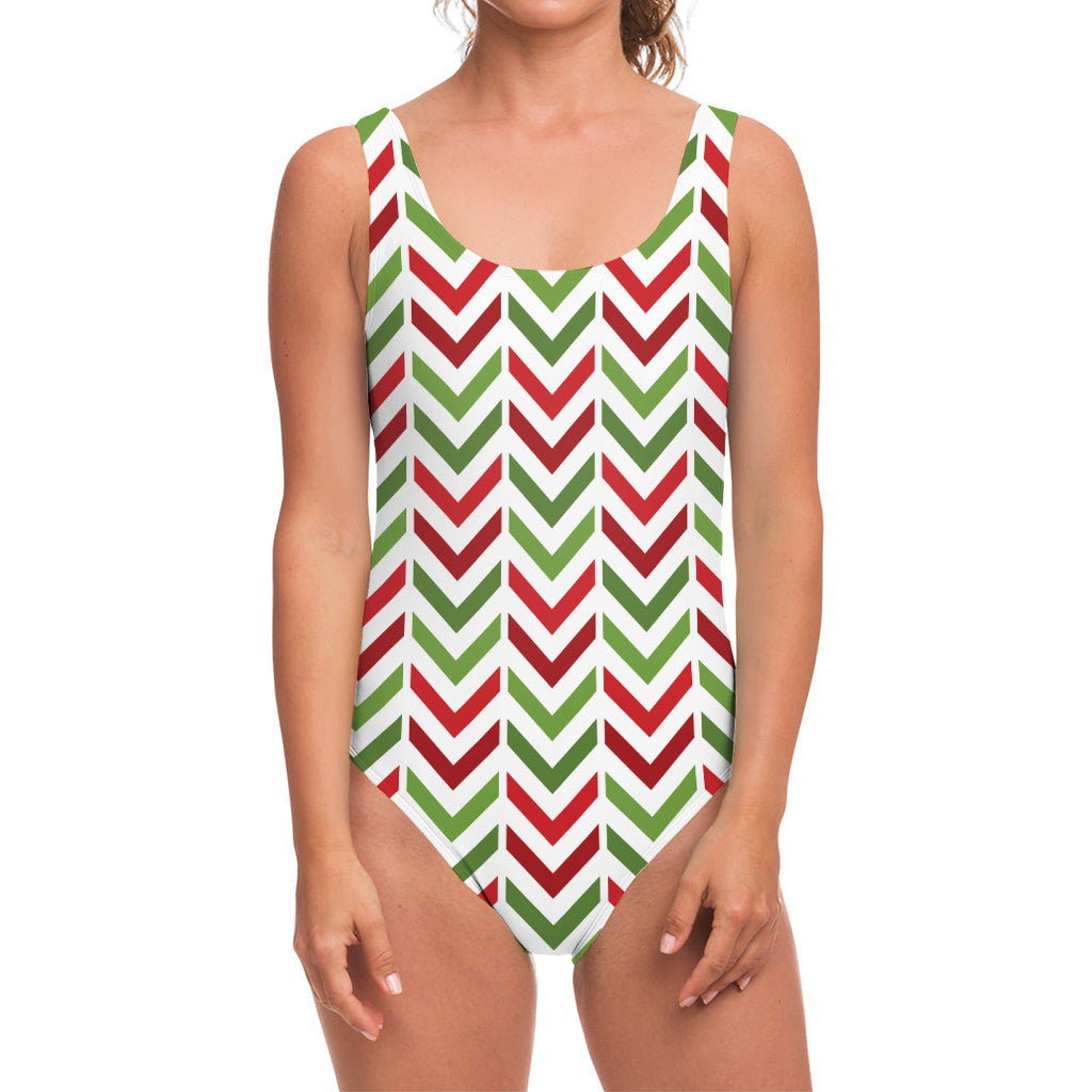 Zigzag Merry Christmas Pattern Print One Piece Swimsuit