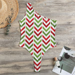 Zigzag Merry Christmas Pattern Print One Shoulder Bodysuit