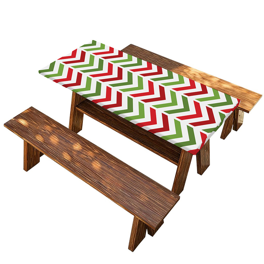 Zigzag Merry Christmas Pattern Print Picnic Table Cover