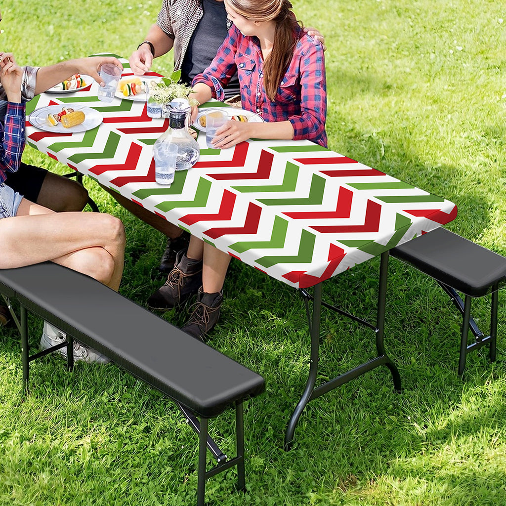 Zigzag Merry Christmas Pattern Print Picnic Table Cover