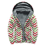 Zigzag Merry Christmas Pattern Print Sherpa Lined Zip Up Hoodie