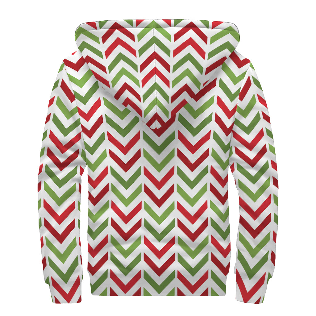 Zigzag Merry Christmas Pattern Print Sherpa Lined Zip Up Hoodie