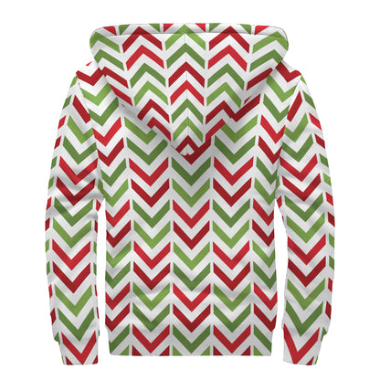 Zigzag Merry Christmas Pattern Print Sherpa Lined Zip Up Hoodie