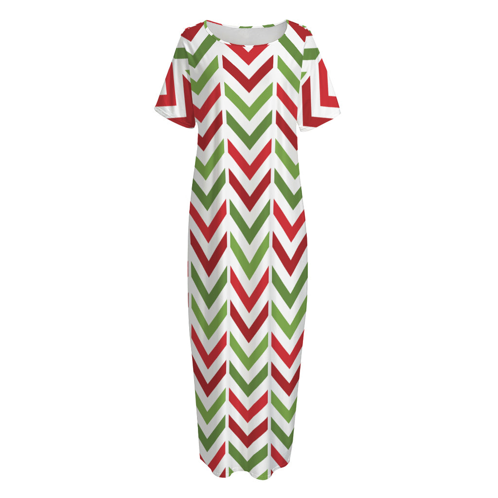 Zigzag Merry Christmas Pattern Print Short Sleeve Long Nightdress