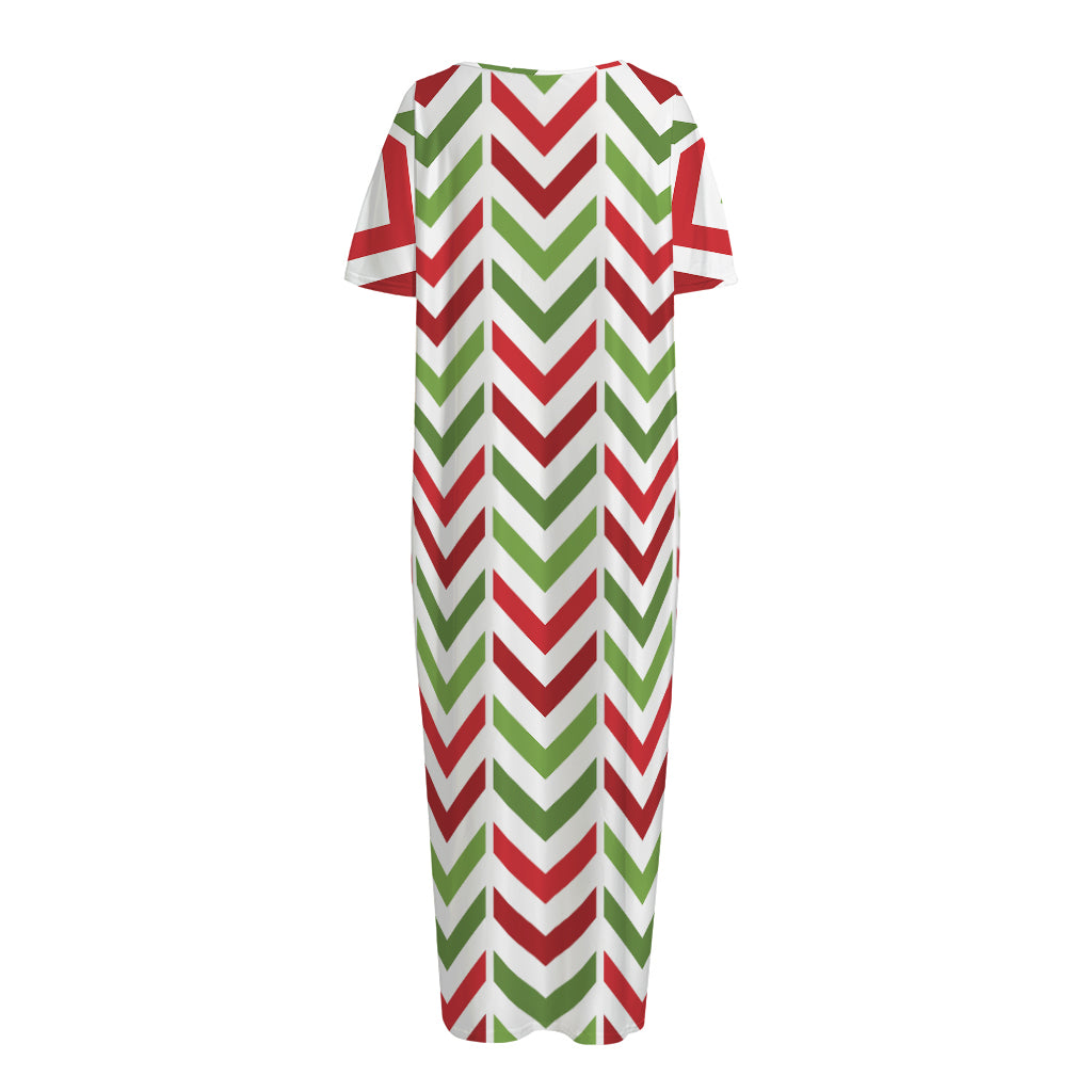 Zigzag Merry Christmas Pattern Print Short Sleeve Long Nightdress