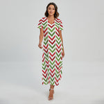 Zigzag Merry Christmas Pattern Print Short Sleeve Maxi Dress