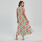 Zigzag Merry Christmas Pattern Print Short Sleeve Maxi Dress