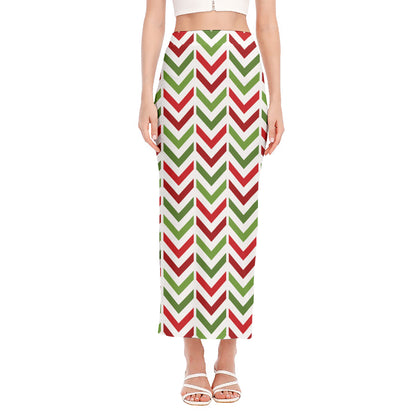 Zigzag Merry Christmas Pattern Print Side Slit Maxi Skirt