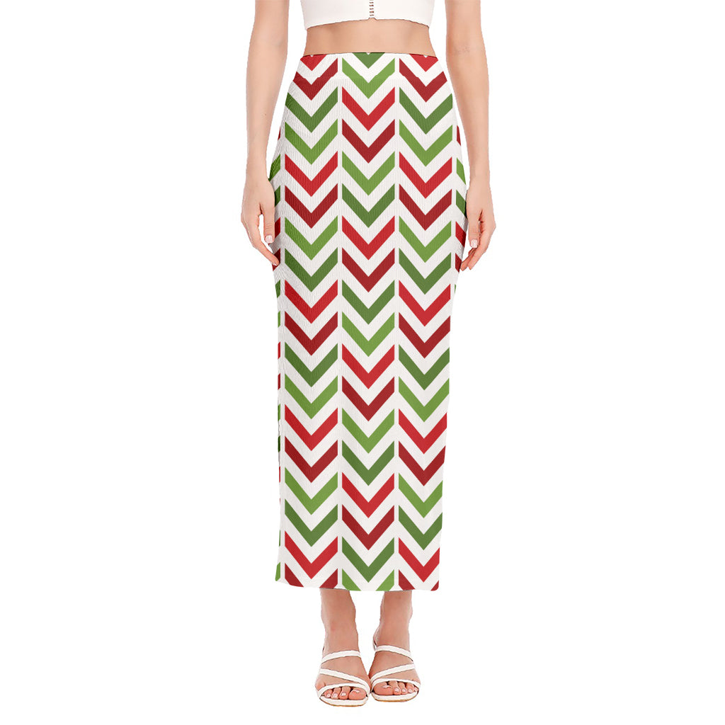 Zigzag Merry Christmas Pattern Print Side Slit Maxi Skirt