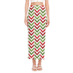 Zigzag Merry Christmas Pattern Print Side Slit Maxi Skirt
