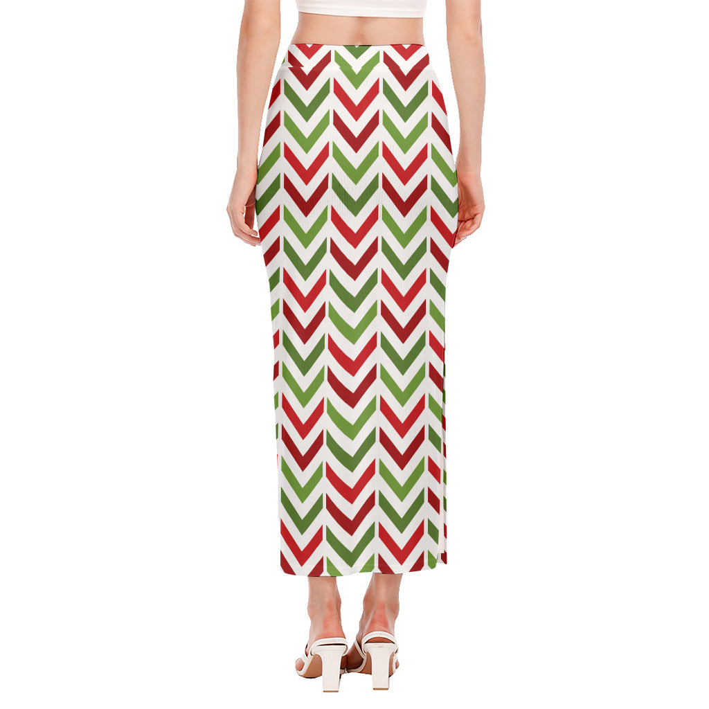 Zigzag Merry Christmas Pattern Print Side Slit Maxi Skirt