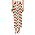 Zigzag Merry Christmas Pattern Print Side Slit Maxi Skirt