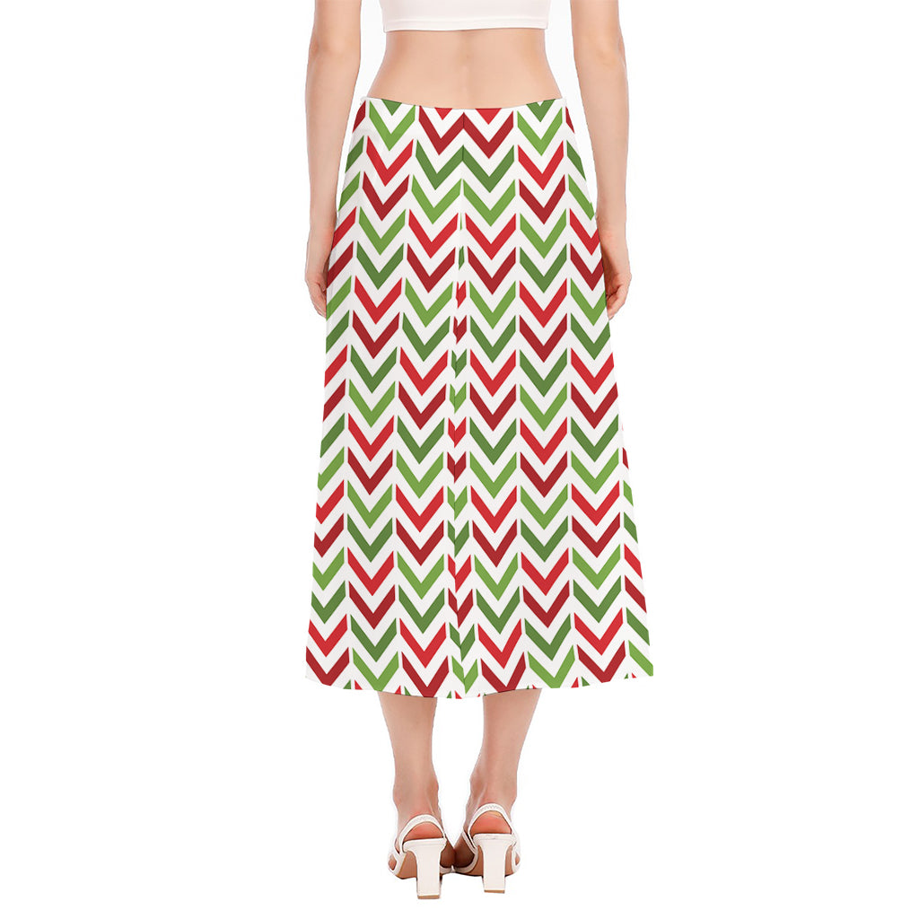 Zigzag Merry Christmas Pattern Print Side Slit Midi Skirt