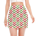Zigzag Merry Christmas Pattern Print Side Slit Mini Skirt