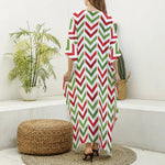 Zigzag Merry Christmas Pattern Print Silk V-Neck Kaftan Dress