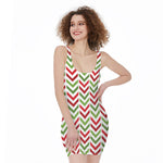 Zigzag Merry Christmas Pattern Print Sleeveless Bodycon Dress