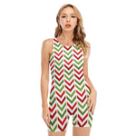 Zigzag Merry Christmas Pattern Print Sleeveless One Piece Swimsuit