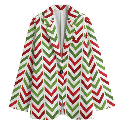 Zigzag Merry Christmas Pattern Print Women's Blazer