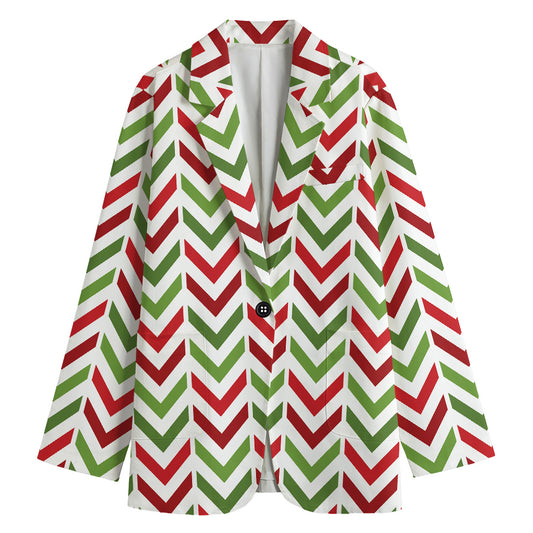 Zigzag Merry Christmas Pattern Print Women's Blazer