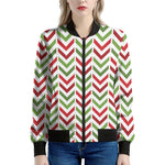 Zigzag Merry Christmas Pattern Print Women's Bomber Jacket