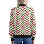 Zigzag Merry Christmas Pattern Print Women's Bomber Jacket