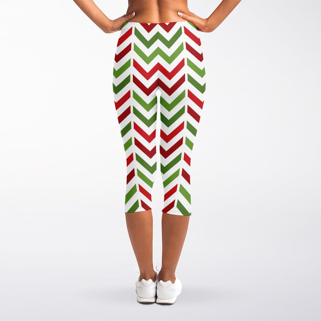 Zigzag Merry Christmas Pattern Print Women's Capri Leggings