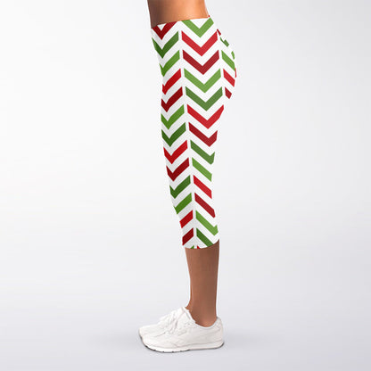 Zigzag Merry Christmas Pattern Print Women's Capri Leggings