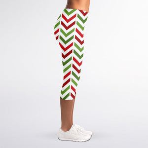 Zigzag Merry Christmas Pattern Print Women's Capri Leggings