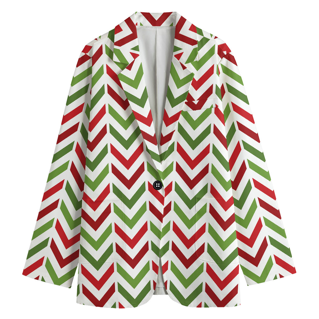Zigzag Merry Christmas Pattern Print Women's Cotton Blazer
