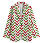 Zigzag Merry Christmas Pattern Print Women's Cotton Blazer