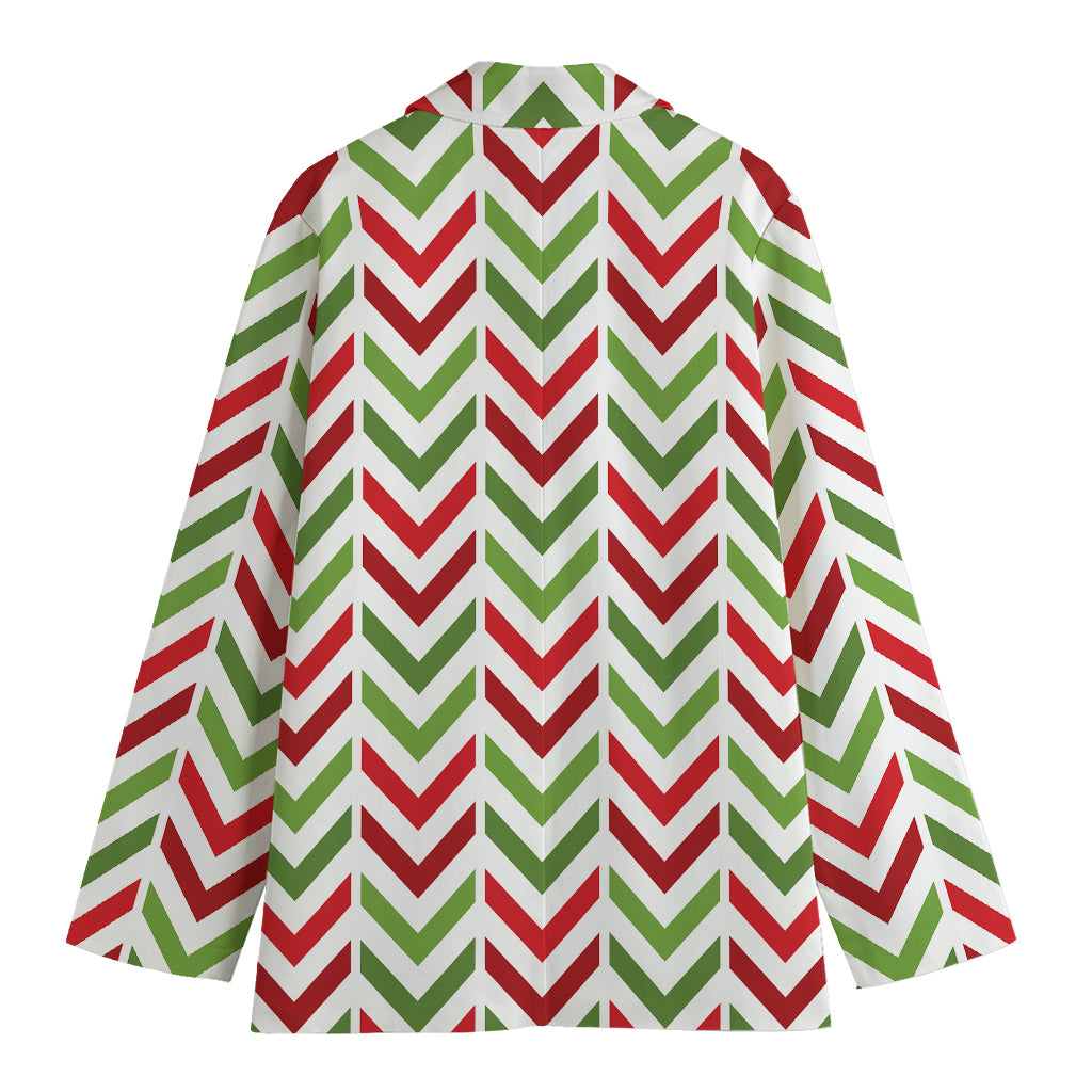 Zigzag Merry Christmas Pattern Print Women's Cotton Blazer