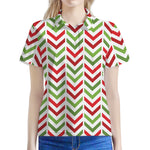 Zigzag Merry Christmas Pattern Print Women's Polo Shirt