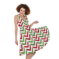 Zigzag Merry Christmas Pattern Print Sleeveless Knee Length Dress