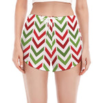 Zigzag Merry Christmas Pattern Print Women's Split Running Shorts