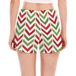 Zigzag Merry Christmas Pattern Print Women's Split Running Shorts